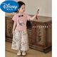 迪士尼（Disney）25新款夏季寶寶闊腿褲短袖T恤兩件套女童夏裝九分兒童國(guó)風(fēng)新中式 粉色上衣+褲子【兩件套】 110