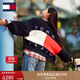 TOMMY JEANS【寬松燈籠袖】25秋冬新款女學(xué)院風(fēng)純棉撞色V領(lǐng)針織開(kāi)衫外套 藏青白紅拼色C1G S   （推薦：100-115斤）