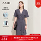 AMII女裝2025夏季V領(lǐng)工裝風(fēng)配腰帶短袖連衣裙女莫蘭迪色系寬 深灰 L 165/88A