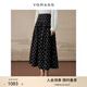 VGRASS桑蠶絲棉波點(diǎn)蓬松半身裙春秋新款立體細(xì)褶顯瘦A字半身長裙 黑白波點(diǎn)色 M