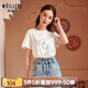 Olrain歐芮兒夏裝新款短袖T恤女圓領(lǐng)白色網(wǎng)紗上衣寬松顯瘦內搭打底 白色 M