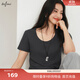伊芙麗（eifini）蔣欣代言【彈力面膜t】白色短袖U領(lǐng)T恤女上衣2025春季新款 巖石灰合身大U領(lǐng)現貨 M 110-120斤