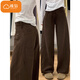 棉致美式彎刀牛仔褲子女新款春秋季設計感多口袋寬松顯瘦直筒休閑褲 S660咖色【高品質(zhì)】 L 100-120斤