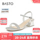 百思圖24夏氣質(zhì)鉆帶舒適粗跟女一字帶銀色涼鞋TT109BL4 銀色 36
