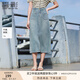 香影前開叉牛仔a字半身裙女2025夏季新款中長款藍色復古高腰裙子 牛仔藍 S 155/80A/85-95斤