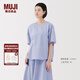 無(wú)印良品（MUJI）女式 涼感 短袖罩衫t恤上衣打底衫女款內(nèi)搭25年夏季女裝 涼感物語(yǔ) 薩克森藍(lán)條紋 XL (165/92A)