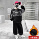 G.DUCKKIDS品牌童裝男童冬裝套裝秋冬款加絨加厚兒童運動(dòng)套裝男孩衛衣兩件套 黑色 160