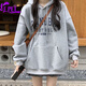 EPET灰色美式連帽秋冬加絨外穿衛(wèi)衣女學生百搭oversize寬松新款外套女 灰色【不加絨】 L 95-115斤