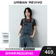 UR七夕2025秋季新款女裝潮流做舊水洗貓須牛仔背帶褲UYV850122 藍色 25