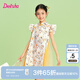 笛莎（DEESHA）童裝女童蘇博聯(lián)名連衣裙2024夏季新款兒童清新國風(fēng)印花棉布旗袍裙 黃印花 150