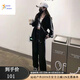 COZOK運動(dòng)服套裝女秋冬韓版寬松顯瘦學(xué)生大碼連帽衛衣休閑跑步兩件套潮 黑色 【兩件套】 XL 建議120-135斤