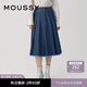 moussy【新復古回潮】 復古下擺毛邊百褶裙牛仔半身裙028GAZ11-5070 113深藍色 S 00001