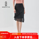 名師路雪紡包臀魚(yú)尾裙淑女風(fēng)裙子女夏裝新款荷葉邊圓點(diǎn)印花半身裙 黑底波點(diǎn)90 XL