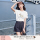 香影白色正肩短袖t恤女2025夏季新款卡通刺繡小個(gè)子休閑小狗上衣 白色 M 160/84A/95-110斤