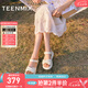 天美意一字帶涼鞋/拖鞋商場同款時尚舒適平底女鞋2025新款 涼鞋款-米白 38