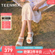 天美意一字帶涼鞋/拖鞋商場同款時尚舒適平底女鞋2025新款 涼鞋款-米白 36