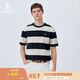 哈吉斯（HAZZYS）男裝 2025夏季新款休閑寬條紋華夫格圓領(lǐng)短袖T恤男ASTZE0CBE79 藏青色NV XL （180/100A 50）