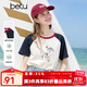 百圖betu女裝2025夏季新款T恤插肩袖撞色趣味純棉短袖上衣女2506T16 米白 M