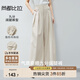 尚都比拉夏季立體感疊褶側縫口袋寬松系帶九分褲闊腿休閑褲女 燕麥色 S 