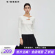 S.DEER23冬【新】圣迪奧女裝優(yōu)雅V領(lǐng)拼接碎褶修身針織衫S23463515 本白/9B S 160