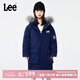 Lee大毛領連帽厚款保暖防風羽絨服兒童冬季保暖中長款潮男童女童外套 藏青色 130