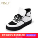 PINLI品立男鞋子秋冬新款男士潮流系帶高幫休閑鞋B2032246 黑白 41