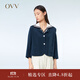 OVV春夏熱賣(mài)女裝精致圓領(lǐng)七分袖桑蠶絲短款休閑夾克外套 藏青（凈色）25 M
