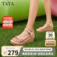 他她（TATA）絕美坡跟涼鞋女度假一字帶時裝涼鞋夏季7MY14BL4 金色 38