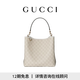 GUCCI古馳GG Emblem系列中號水桶包 米色和白色 均碼