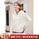 百圖betu女裝秋冬新款衛衣連帽拉鏈字母加絨羊羔絨衛衣女2310T47 米白 L