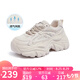 駱駝（CAMEL）老爹鞋女網(wǎng)布皮面拼接雙系帶厚底休閑鞋 L23S703108W 杏色透網(wǎng) 36