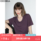 COCOBELLA質(zhì)感金屬LOGO短袖針織衫女寬松舒適圓領(lǐng)T恤NTS26 紫色 XL