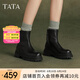 他她（TATA）厚底彈力瘦瘦靴女靴法式真皮秋冬短靴子新款7D243DD4 黑色 37