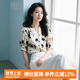 晚白【新品】2025早秋款時(shí)尚水墨復(fù)古上衣休閑氣質(zhì)印花V領(lǐng)中袖襯衫女 花色 M