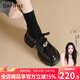 達芙妮厚底樂福鞋女2025新款秋季復古英倫風小皮鞋多配飾百搭黑色單鞋女 黑色【雙配飾 6cm厚底】 37