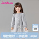 笛莎童裝女童連衣裙2025年春季小女孩蕾絲蝴蝶結網(wǎng)紗衛衣裙 淺灰 100