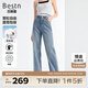 百斯盾新疆精梳棉牛仔褲女2025春秋新款輕盈輕彈力柔軟遮肉寬松直筒褲 深藍色-NE1H0006410 30 (2尺3)