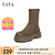 他她（TATA）厚底彈力短靴女增高絨面美拉德風(fēng)靴子冬新款WD801DZ3 啡色 37