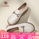 駱駝（CAMEL）樂福鞋女簡約時髦牛皮金屬花扣粗跟套腳單鞋 L24S504624 米色 37 