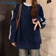 真維斯（JEANSWEST）美式休閑藏青圓領衛(wèi)衣女2025新款早秋薄款寬松無帽兩條杠長袖上衣
