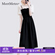 MeetMetro瑪依爾復古V領(lǐng)收腰連衣裙女2025夏裝氣質(zhì)文藝范假兩件裙 拼色【現貨閃電發(fā)】 S