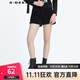 sdeer圣迪奧冬季女裝保暖舒適微彈自然腰短褲通勤復(fù)古時(shí)尚插袋燈芯絨黑色褲S20460904 黑色/91 S/160