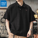 真維斯（Jeanswest）美式復古POLO衫男夏季簡(jiǎn)約風(fēng)重磅男裝寬松大碼男士短袖上衣男生 241黑色 3XL 適合180-200斤