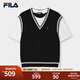 FILA 斐樂(lè )官方女子針織短袖衫2025秋新款時(shí)尚休閑舒適假兩件上衣 正黑色-BK M 165/84A/M