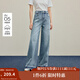 茵曼2025秋冬女裝新款復(fù)古毛邊闊腿牛仔褲休閑百搭松緊腰寬松長褲 牛仔藍(lán) 27