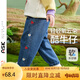 ASK JUNIOR女童褲子秋裝新品小童草莓花朵繡花邊休閑百搭牛仔防蚊褲