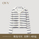 OVV2023秋冬新款女裝羊毛條紋法式浪漫海軍領(lǐng)休閑長(cháng)袖針織外套 藏青條紋A4 M