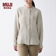 無(wú)印良品 MUJI 女式 亞麻水洗 立領(lǐng)襯衫 410806 BCB08A1S 象牙色條紋 M