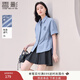 香影學(xué)院風(fēng)藍色條紋襯衫女短袖2025夏裝新款寬松襯衣翻領(lǐng)慵懶上衣 藍色 S 155/80A/85-95斤
