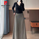 皮爾卡丹（pierre cardin）復古氣質(zhì)高腰顯瘦半身裙2025秋季新款長(cháng)裙簡(jiǎn)約條紋長(cháng)款A字半身裙 卡色條紋加長(cháng)款 建議身高158以上 2XL 130-145